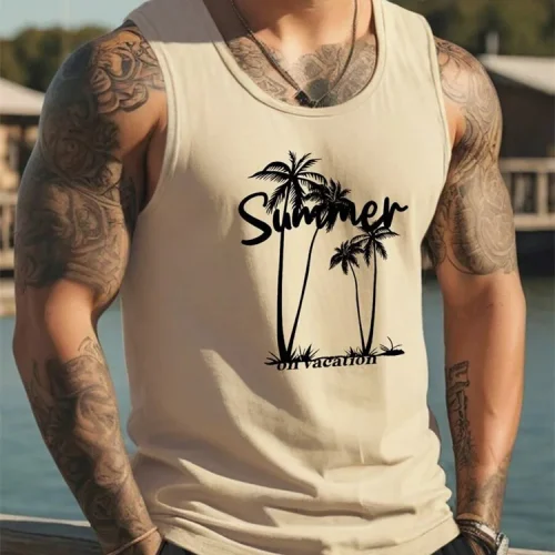 Summer Temperament Men's Tank Top Men's Beach Casual Holiday Wear 3D Printed Daily Outdoor Sports Sleeveless Round Neck Tank Top
