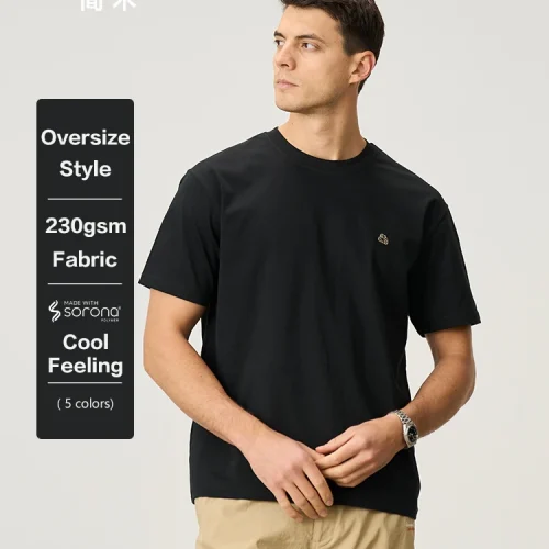SIMWOOD 2025 Oversize 230gsm Cool Feeling Sorona Fabric T-shirts Men Plus Size Comfortable Tops Plus Size Tees