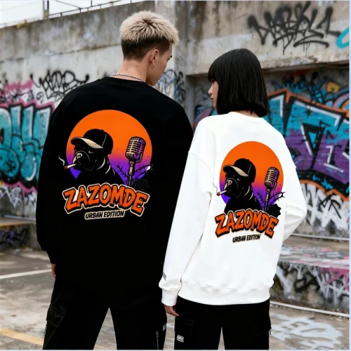 ZAZOMDE Funny Rap Dog Print Hip Hop Style Cotton Round Neck Sweatshirt For Men Women Soft Comfort Fit Unisex Casual Streetwear